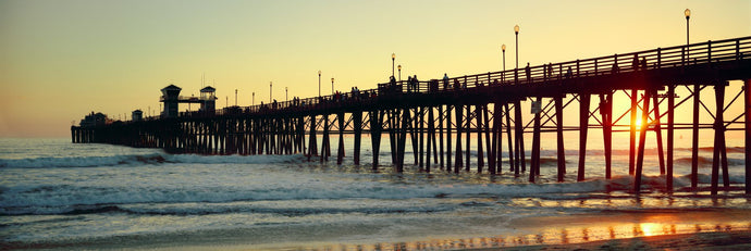 Pier in the ocean at sunset, Oceanside, San Diego County, California, USA