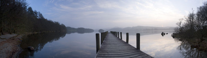 Pier at lake, Coniston Water, English Lake District, Cumbria, England