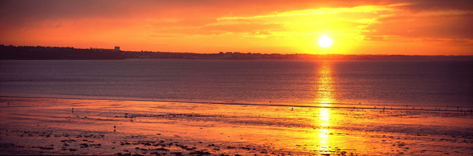 Sunrise over the beach, Cap Coz, Fouesnant, Finistere, Brittany, France