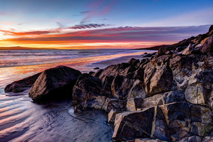 Rock formations on the beach at sunrise, Baja California Sur, Mexico