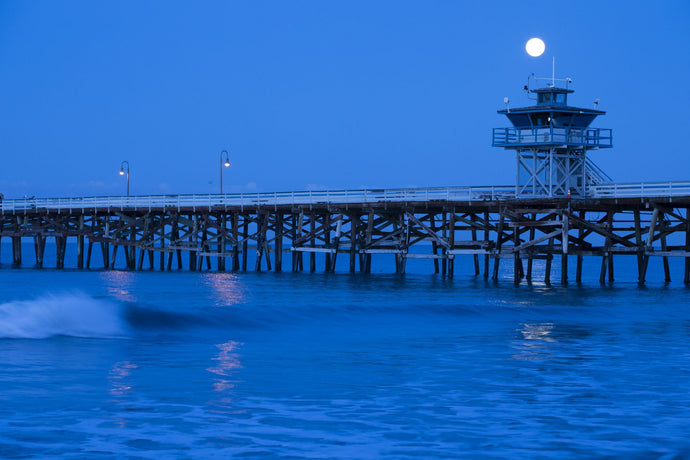 Pier in the Pacific Ocean at night, San Clemente Pier, San Clemente, California, USA