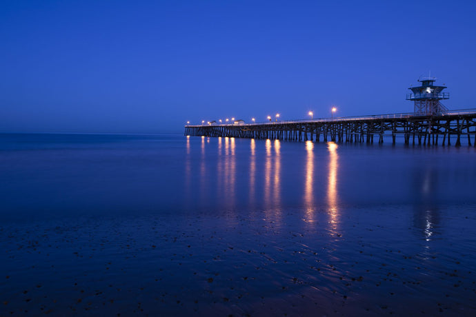 Pier in the Pacific Ocean at night, San Clemente Pier, San Clemente, California, USA