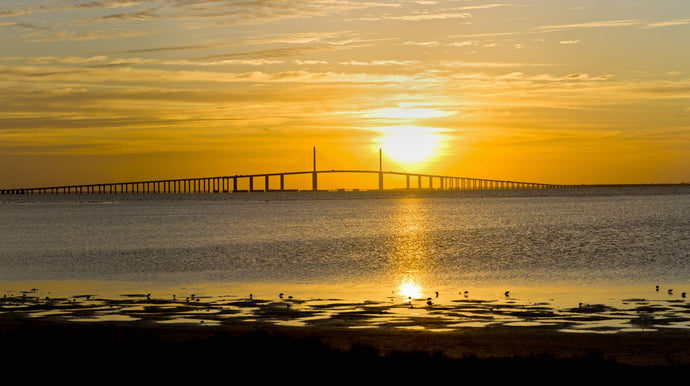 Sunrise over Sunshine Skyway Bridge, Tampa Bay, Florida, USA