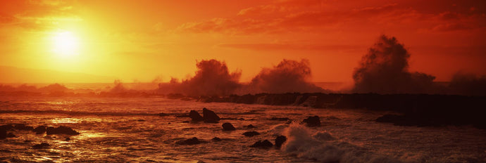 Waves breaking on rocks in the sea, Three Tables, North Shore, Oahu, Hawaii, USA