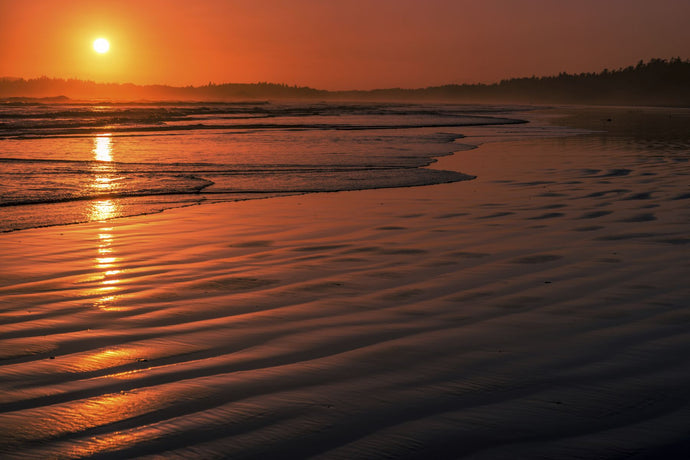 Waves rolling into Long Beach at sunset, Pacific Rim National Park Reserve, Vancouver Island, British Columbia, Canada