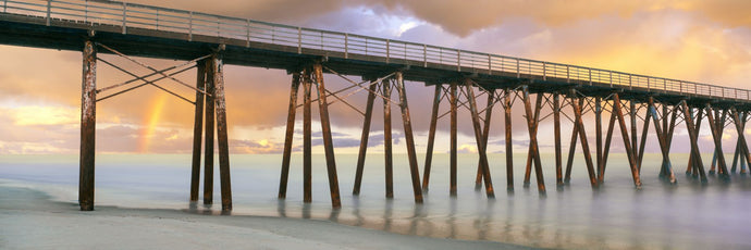 Pier on beach during sunrise, Playas De Rosarito, Baja California Sur, Mexico