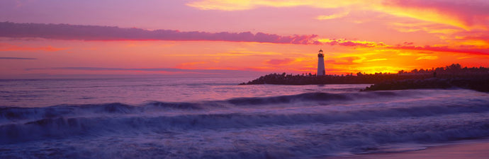 Lighthouse on the coast at dusk, Walton Lighthouse, Santa Cruz, California, USA