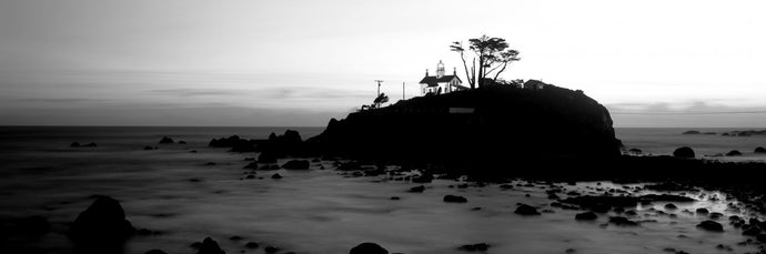 Lighthouse on a hill, Battery Point Lighthouse circa 1856, Battery Point Lighthouse Park, Crescent City, California, USA