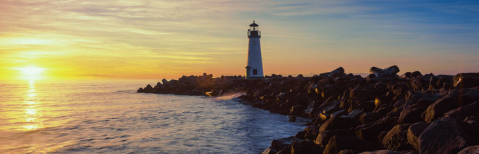 Lighthouse on the coast at dusk, Walton Lighthouse, Santa Cruz, California, USA